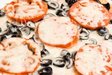 Classic Italian Pizza With Tomatoes, Olives And Ham