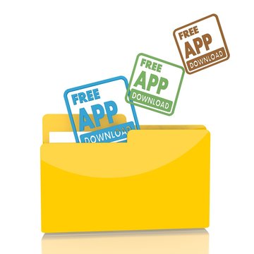 file folder with three free app download sign