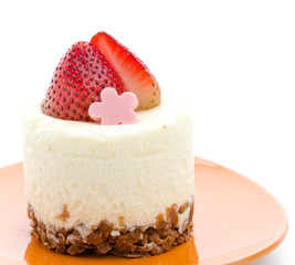 Strawberry cheesecake isolated on white background
