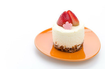 Strawberry cheesecake isolated on white background