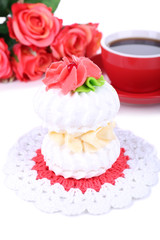 Tasty cake on table close-up