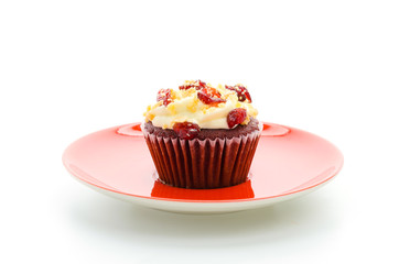 Red cupcake velvet isolated white background
