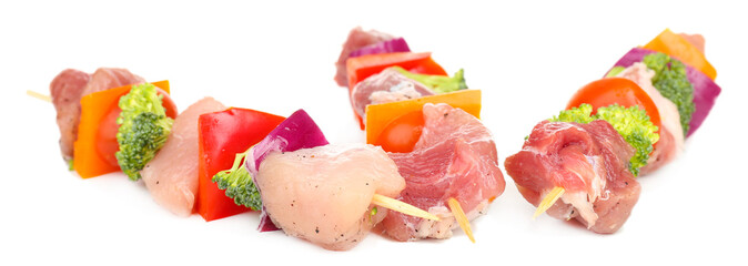 Raw pork kebab isolated on white