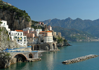 Amalfi Coast  with Atrani village and Lattari Mountains