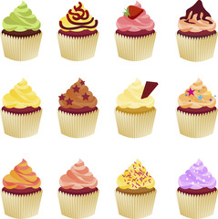 Set of vector cupcakes clipart