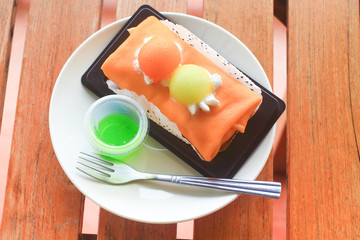 Melon crape cake on dish