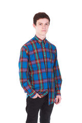 Young handsome man in shirt isolated on white