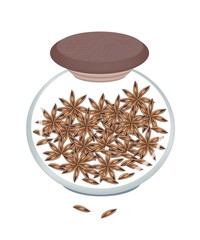 Jar of Dried Star Anise on White Background