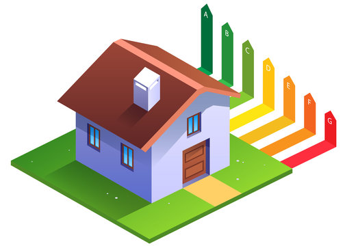 Energy Performance Certificate - Vector image of a small house with EPC ratings