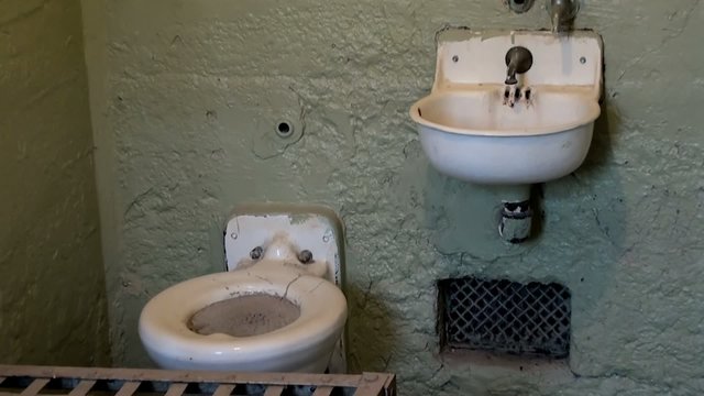 Furnishing of the Alcatraz prison cell.