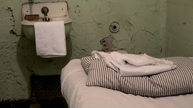 Furnishing of the Alcatraz prison cell.