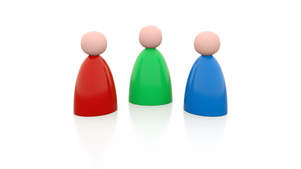 Illustration of 3 persons in different colors facing each other