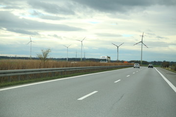 highway, road, europe, windmills