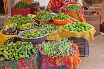Fruit and vegetable display in an Indian market