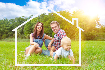 familie mit haus