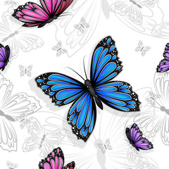 Seamless pattern with colorful butterflies