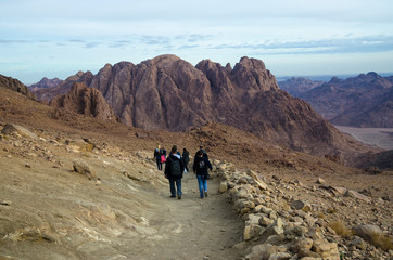 Tourists descend from Mount Moses, Egypt