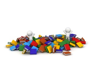 Two 3D Characters jumping and lots of colorful books