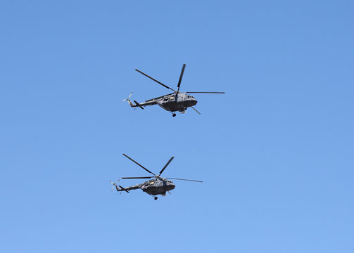 Helicopters in flight