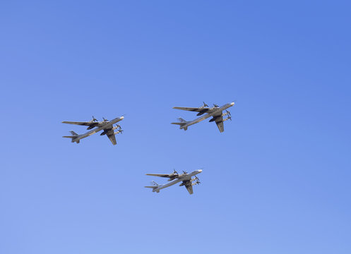 Russian strategic bombers &ldquo;Tu 95&rdquo; in flight