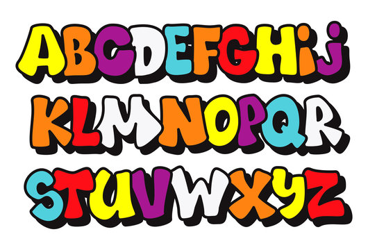 Comics graffiti style font type. Vector alphabet