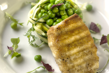 Grilled Butter fish steak with  braised in white wine.
