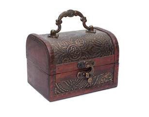 vintage Wooden chest on white background, cosed