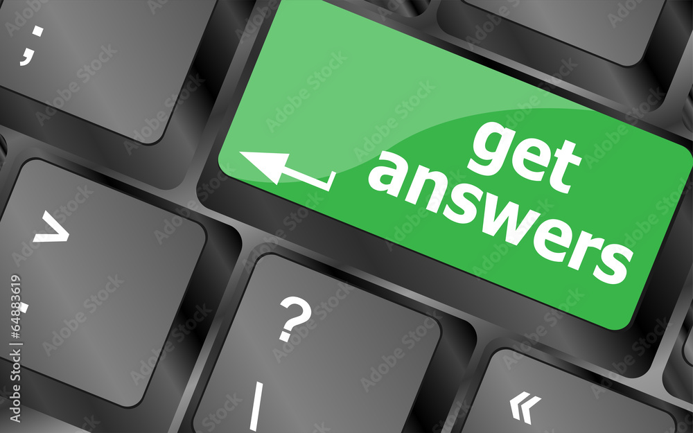 Poster a keyboard with a key reading get answers