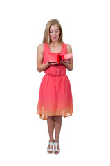 Beautiful woman opening a present