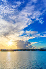 Naklejka na ściany i meble Clouds of sunrise, harbor of Okinawa