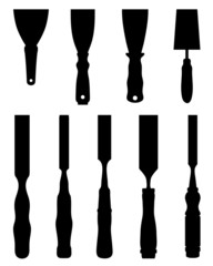 Silhouettes of chisels and spatula, vector - obrazy, fototapety, plakaty