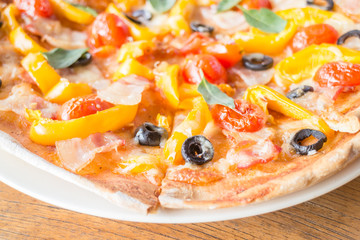 Close up fresh homemade pizza