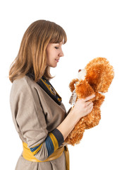 woman toy bear