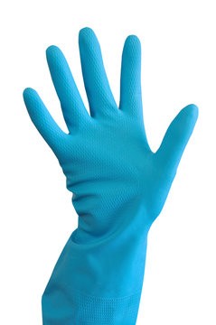 Blue rubber glove on white background with clipping path.