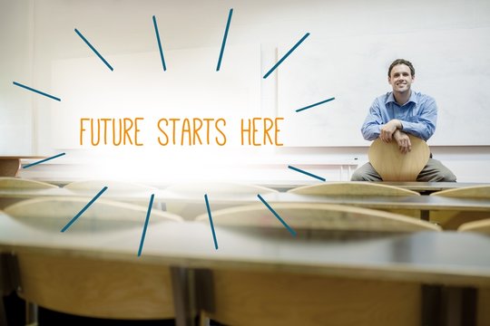 Future Starts Here Against Lecturer Sitting In Lecture Hall