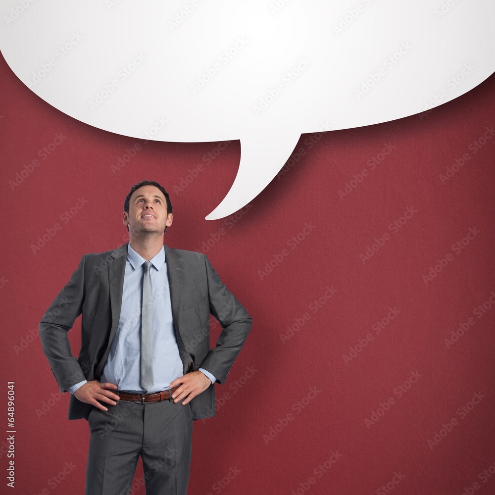 Poster composite image of smiling businessman with hands on hips