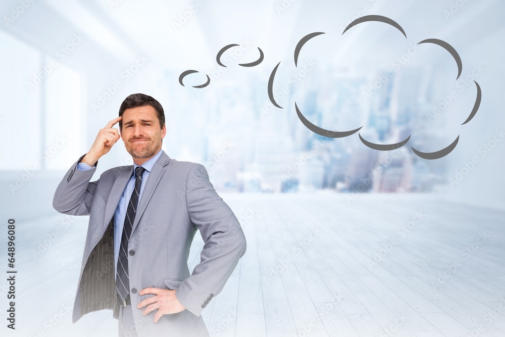 Poster composite image of thinking businessman with speech bubble