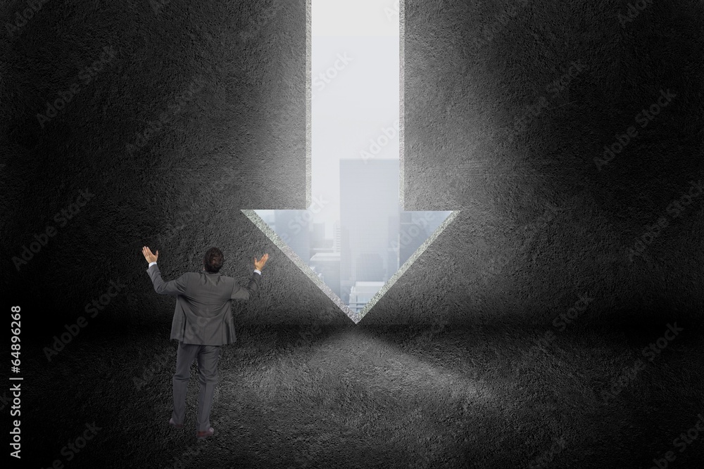 Poster composite image of businessman posing with arms raised