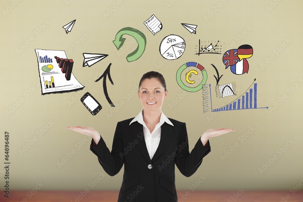 Aufkleber composite image of charming woman in suit showing graphics