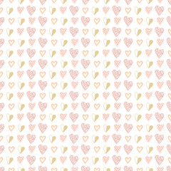 Seamless pattern of hand drawn hearts