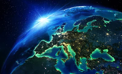 Selbstklebende Fototapete Foto des Tages Landfläche in Europa die Nacht