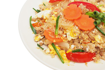 stir fried vermicelli with beaten egg on plate