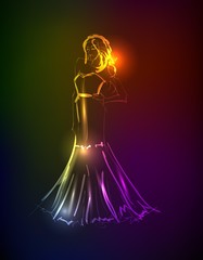 Hand-drawn fashion model from a neon. A light girl's