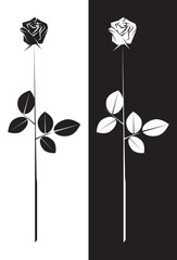 Illustration of a stylised Rose with stem and leaves