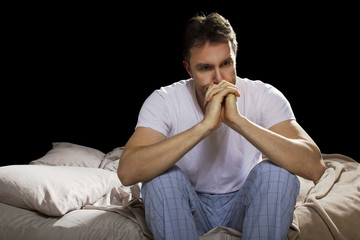 young man unable sleep because of stress of problems