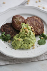 Pancakes from the liver with mashed avocado