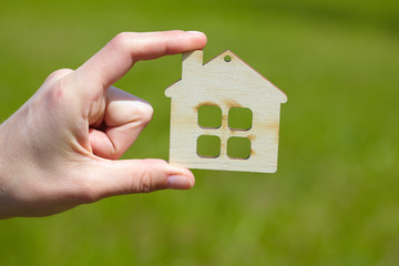 hand with wood house