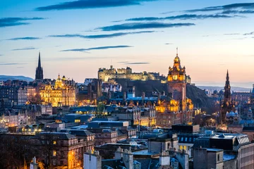 Foto auf Acrylglas Europäische Orte Edinburgh-Skyline am Abend HDR