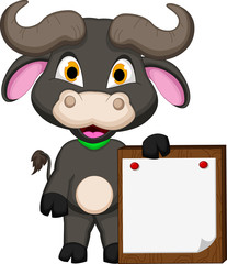 buffalo cartoon with blank sign