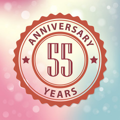 55 Years Anniversary-Retro seal, with colorful bokeh background